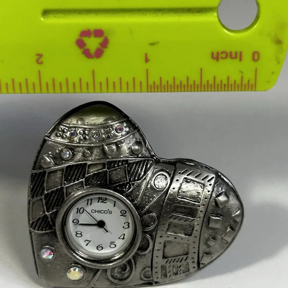 Vintage Chico's‎ Heart Shaped Mini Clock Valentine's Day Gift Pewter USA